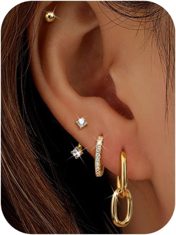 Stylish 4 Pairs Gold Earrings Set for Women - Hypoallergenic & Versatile