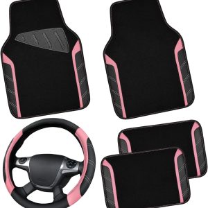 Stylish CAR PASS Microfiber Steering Wheel Cover & Waterproof Car Mats Combo