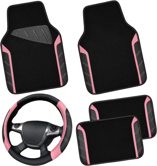 Stylish CAR PASS Microfiber Steering Wheel Cover & Waterproof Car Mats Combo