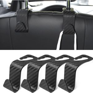 Stylish Carbon Fiber Back Seat Hooks for Handbags and Grocery Bags