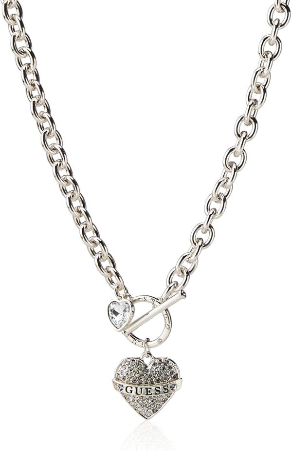 Stylish GUESS Women's Silver Toggle Logo Charm Necklace - One Size Fits All