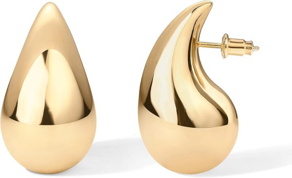 Stylish PAVOI 14K Gold Plated Teardrop Chunky Hoop Earrings for Women