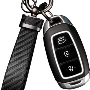 Stylish Turcee Leather Carbon Fiber Keychain: Anti-Lost Car Accessory in Black