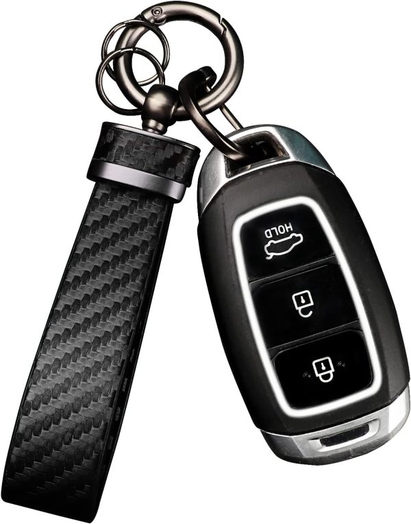 Stylish Turcee Leather Carbon Fiber Keychain: Anti-Lost Car Accessory in Black