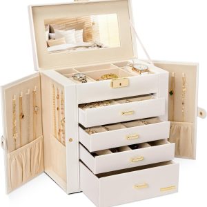 Stylish White and Gold Jewelry Box Organizer for Watches and Accessories