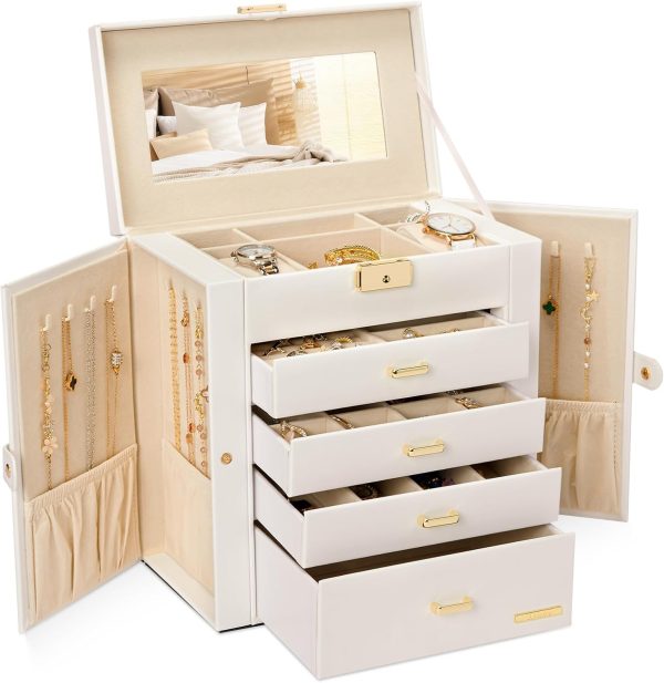 Stylish White and Gold Jewelry Box Organizer for Watches and Accessories