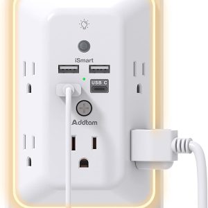 Surge Protector and Outlet Extender with Night Light - Addtam 5-Outlet Splitter with 4 USB Ports for Home Office and Dorm Room Essentials