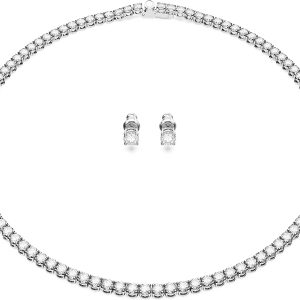 Swarovski Matrix Tennis Jewelry Set: Elegant Necklace and Stud Earrings with Crystals