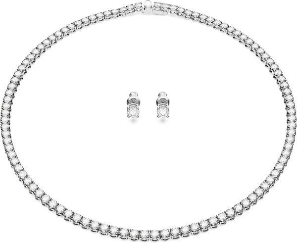 Swarovski Matrix Tennis Jewelry Set: Elegant Necklace and Stud Earrings with Crystals