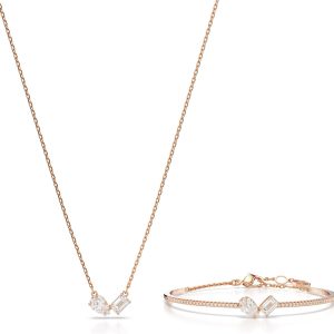 Swarovski Mesmera Necklace and Bracelet Set: Elegant Rose Gold Jewelry Collection