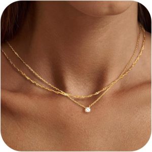 Tewiky Dainty Diamond Necklaces for Women - Elegant 14k Gold and Silver Jewelry