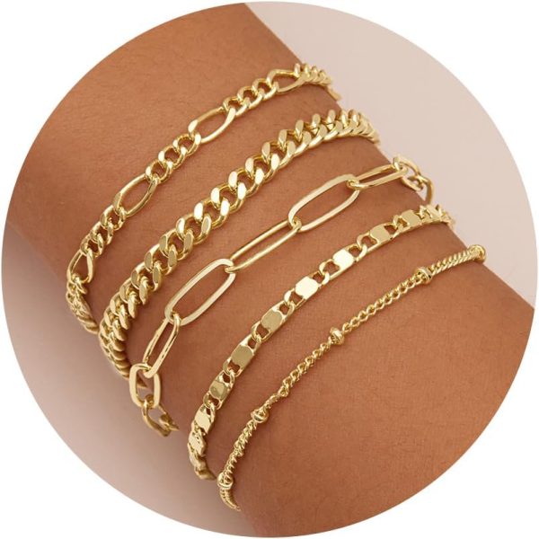 Trendy 14K Gold Plated Bracelets Set for Women - Stackable & Adjustable