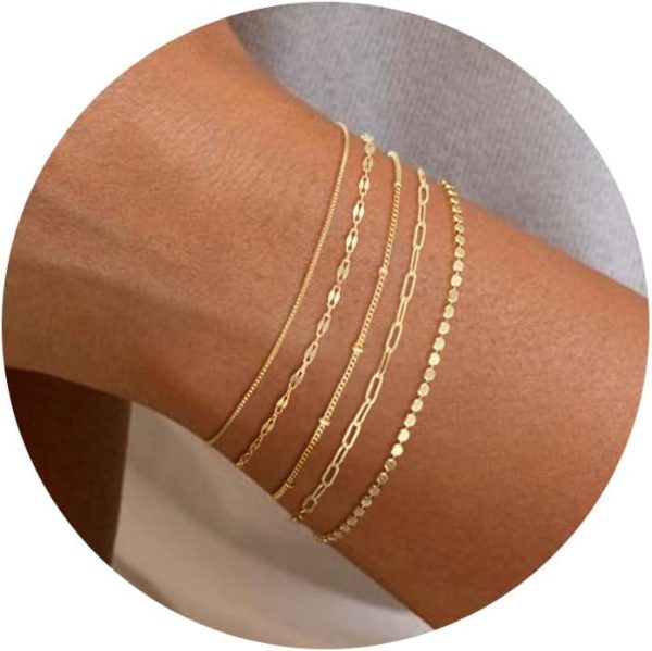 Trendy 14K Gold Plated Bracelets Set for Women - Stylish Waterproof Jewelry