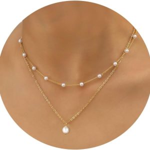 Trendy 14K Gold Plated Layered Pearl Necklace for Women - Perfect Gift