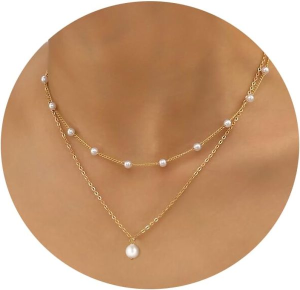 Trendy 14K Gold Plated Layered Pearl Necklace for Women - Perfect Gift