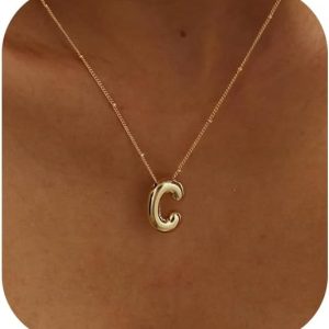 Trendy 14k Gold Plated Bubble Letter Necklace for Women - Custom Initial Pendant