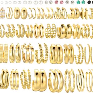 Trendy 46 Pairs Gold Hoop Earrings Set for Women - Perfect Jewelry Gift