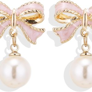 Trendy Bow Earrings for Women: Cute Pearl Drop Dangle Jewelry Gifts