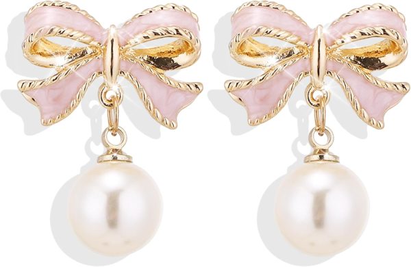 Trendy Bow Earrings for Women: Cute Pearl Drop Dangle Jewelry Gifts