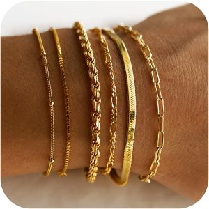 Trendy DEARMAY 14K Gold Bracelets for Women - Waterproof Dainty Stackable Sets