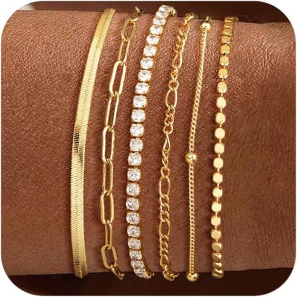 Trendy DEARMAY Waterproof Gold Bracelets Set for Women - Stackable Fashion Jewelry