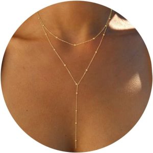 Trendy Foxgirl Lariat Gold Necklace for Women - Dainty Y-Shaped Pendant