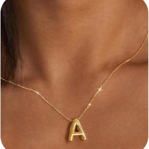 Trendy Gold Initial Bubble Letter Necklace for Women - Perfect Gift Idea