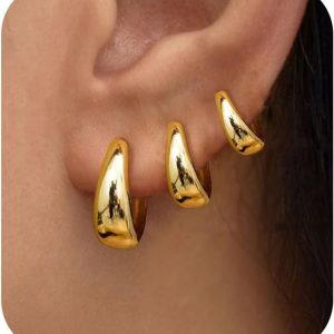 Trendy PANSHI Gold Hoop Earrings for Women - Chunky Huggie Dainty Jewelry