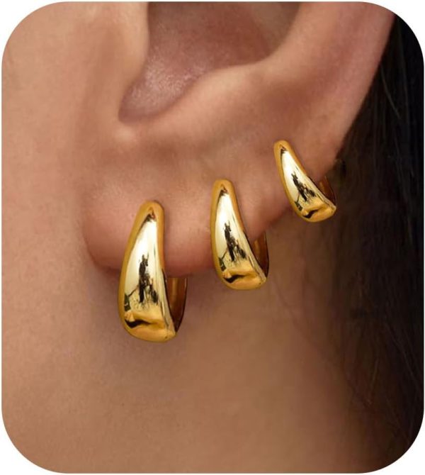 Trendy PANSHI Gold Hoop Earrings for Women - Chunky Huggie Dainty Jewelry