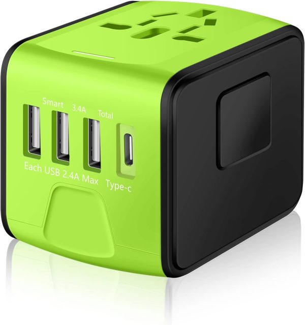 Universal International Travel Power Adapter with Fast Charging USB and AC Plugs