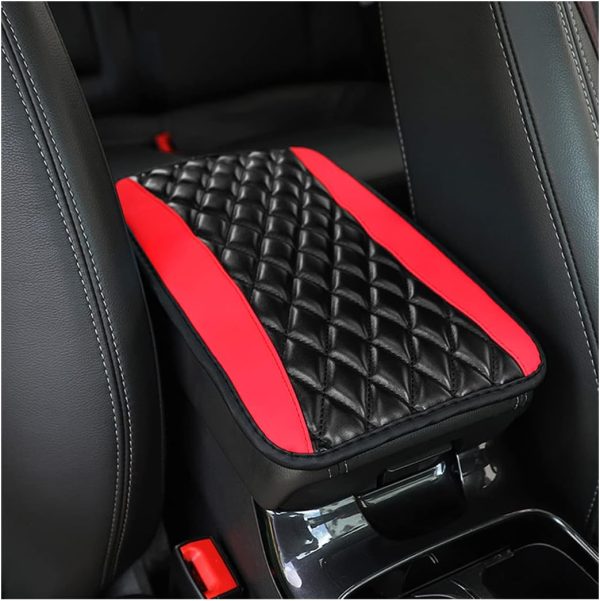 Universal Leather Car Console Cushion Pad - Waterproof Armrest Protector in Red