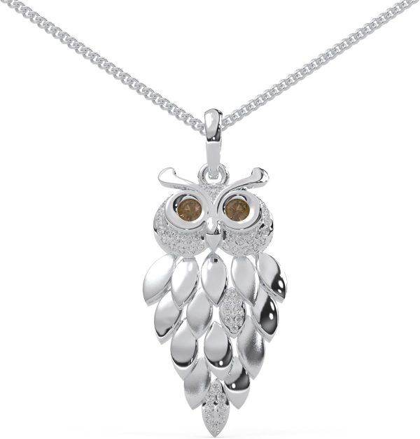 Vintage Owl Pendant Necklace with 1/6 Cttw Diamond in Sterling Silver