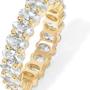 14K Gold Plated Oval Cubic Zirconia Love Eternity Stackable Ring for Women