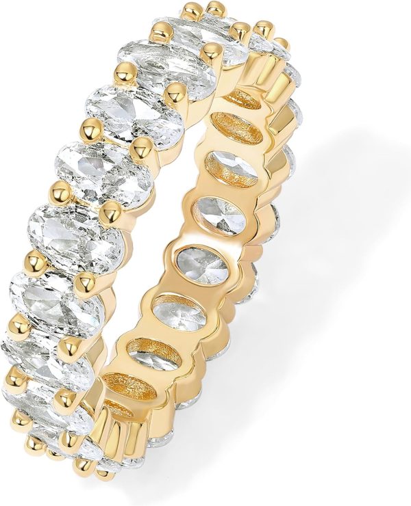 14K Gold Plated Oval Cubic Zirconia Love Eternity Stackable Ring for Women