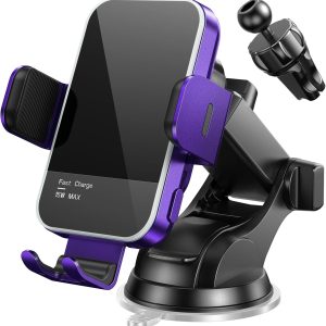 Wireless Car Charger with RGB Backlight - 15W Auto Clamping Phone Holder