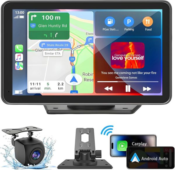 7" Wireless CarPlay Screen with GPS, Bluetooth, and HD Backup Camera