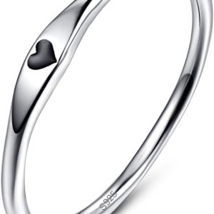 925 Sterling Silver Simple Carved Heart Wedding Band Stackable Promise Ring