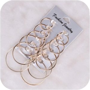 AJ Defiro 6 Pair Silver Tone Hoop and Stud Earrings for Women