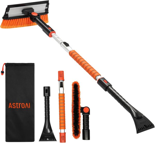 AstroAI 47.2" 3-in-1 Ice Scraper: Adjustable, Extendable, Durable Snow Brush