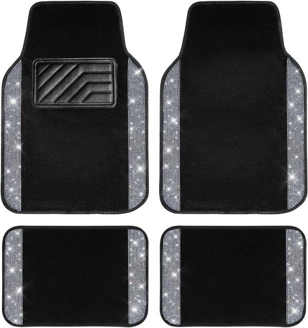 Bling Diamond Car Floor Mats for Women - Sparkly Waterproof Universal Fit