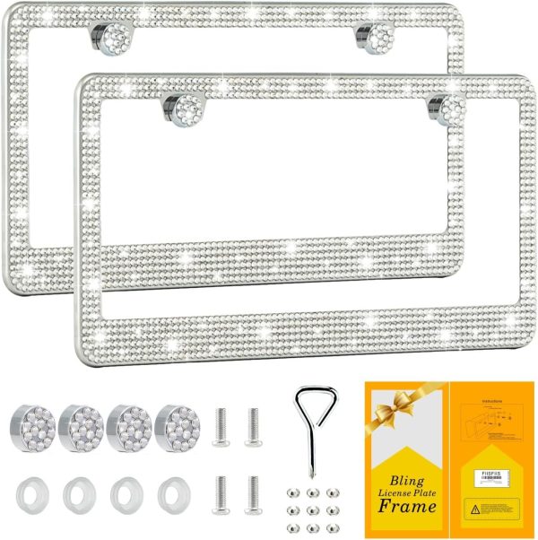 Bling License Plate Frame for Women - Sparkly Rhinestone Car Accessories