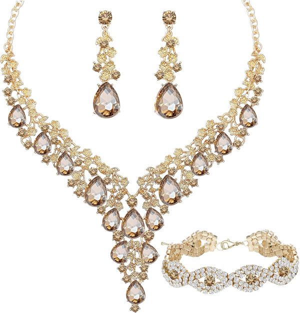 Bridal Rhinestone Jewelry Sets for Weddings: Choker, Earrings, and Bracelets