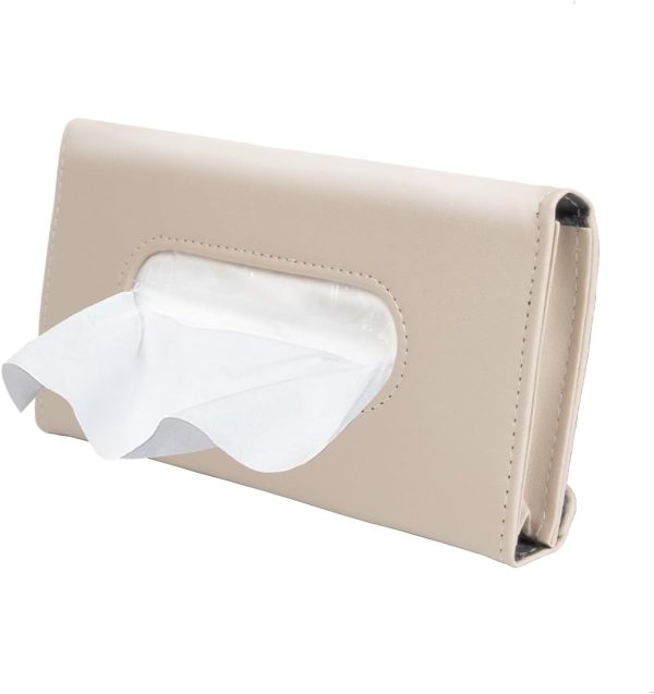 Car Tissue Holder and Mask Dispenser for Sun Visor - Beige Accessory