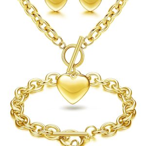 Charming Heart Jewelry Set: Necklace, Bracelet & Earrings for Women