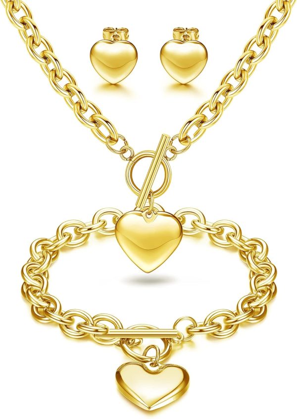 Charming Heart Jewelry Set: Necklace, Bracelet & Earrings for Women