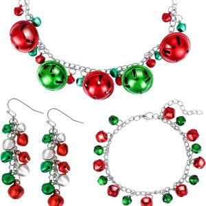 Christmas Bell Jewelry Set: Necklace, Bracelet, Dangle Earrings for Festive Celebrations