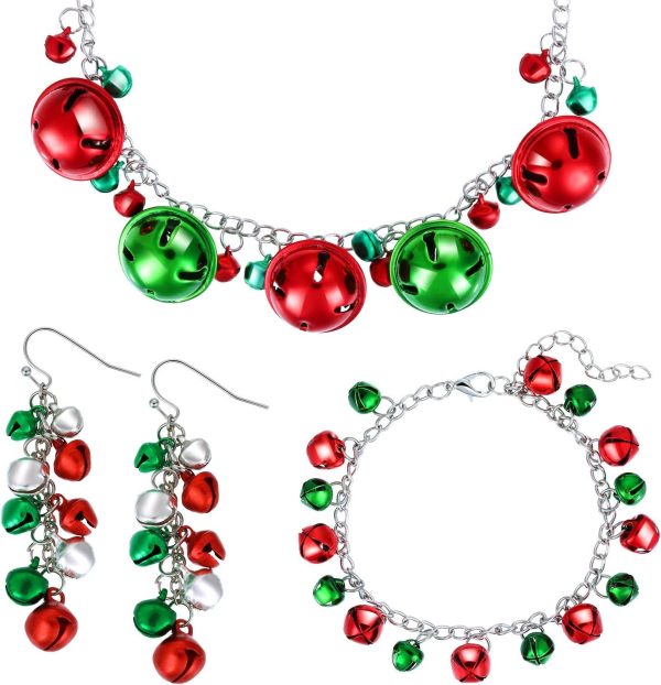 Christmas Bell Jewelry Set: Necklace, Bracelet, Dangle Earrings for Festive Celebrations