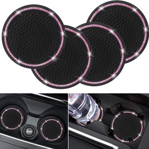 Cute Rhinestone Car Coasters for Women - Universal Silicone Cup Holders