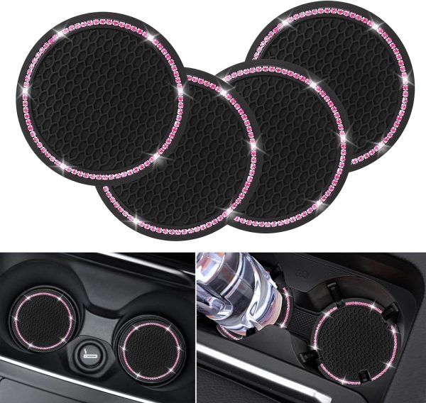 Cute Rhinestone Car Coasters for Women - Universal Silicone Cup Holders