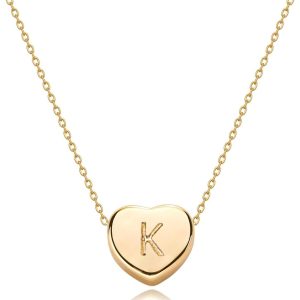 Dainty 14K Gold Plated Initial Heart Necklace for Women Jewelry Gifts